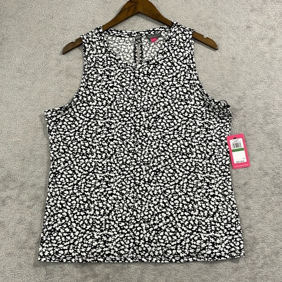 NEW Vince Camuto Womens L Printed Split-Back Key Rich Black Small Floral Multi - Picture 2 of 10